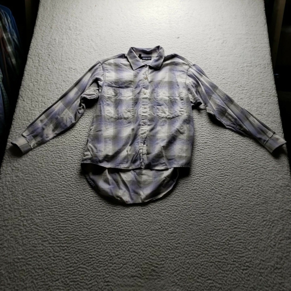 Patagonia Shirt Womens M Gray 100% Cotton Plaid Button Up Long Sleeve Casual